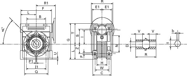 Pазмеры редуктора CHM 030-130